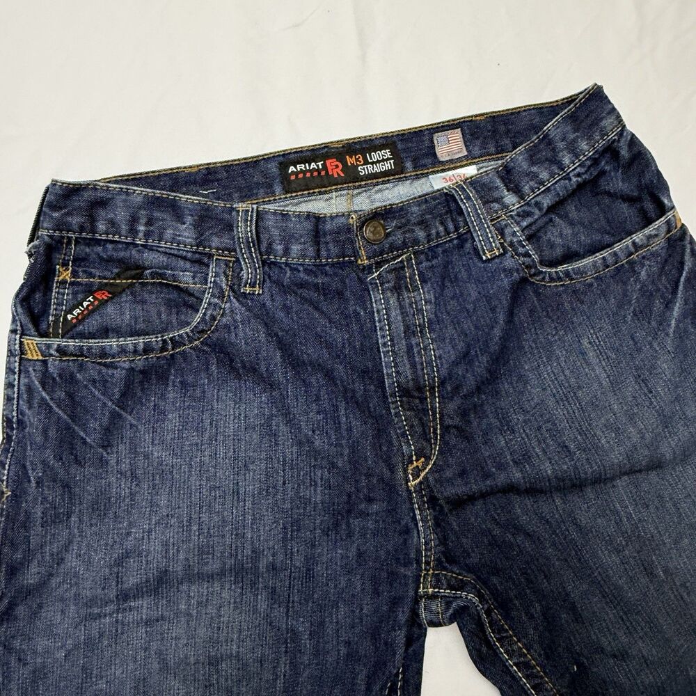 Ariat FR M3 Loose Straight Fit Jeans Mens 36x34 Blue Flame Resistant Denim CAT 2